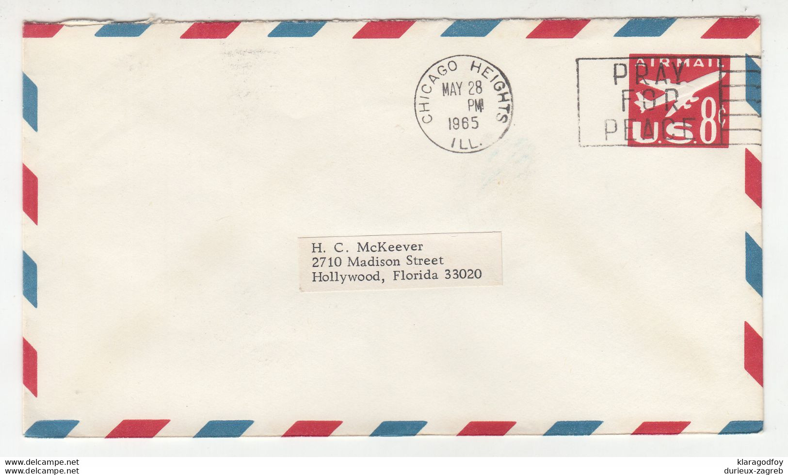 Us Postal Stationery Aimail Letter Cover Posted 1965 Chicago Heights Pmk B210710 - 1961-80