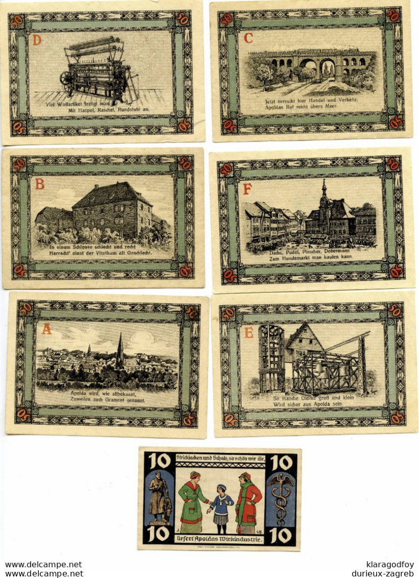 Germany Apolda 1 X 10pf & 6 X 50pf 1921 Notgeld Paper Money 7 Different B*201110 - Non Classés