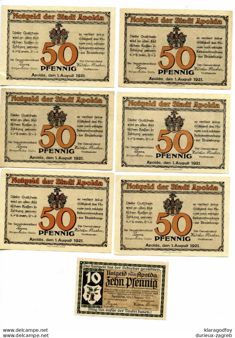 Germany Apolda 1 X 10pf & 6 X 50pf 1921 Notgeld Paper Money 7 Different B*201110 - Non Classés