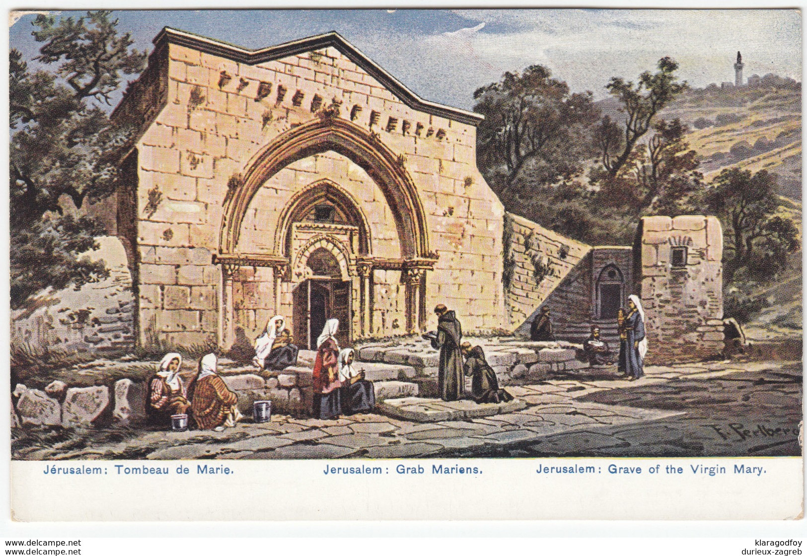 Tomb Of The Virgin Mary, Jerusalem Painting Old Vintage Postcard Unused B170320 - Palestine