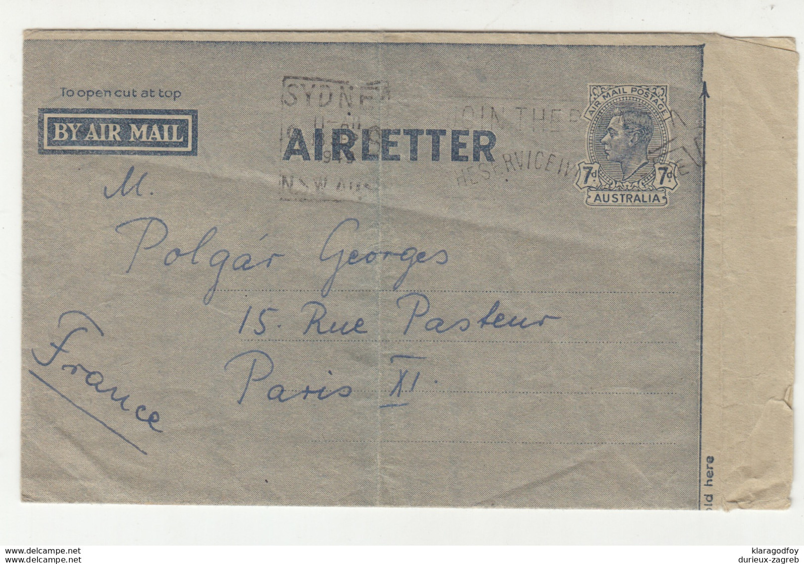 Australia Postal Stationery Airletter Posted 1949 B200310 - Postal Stationery