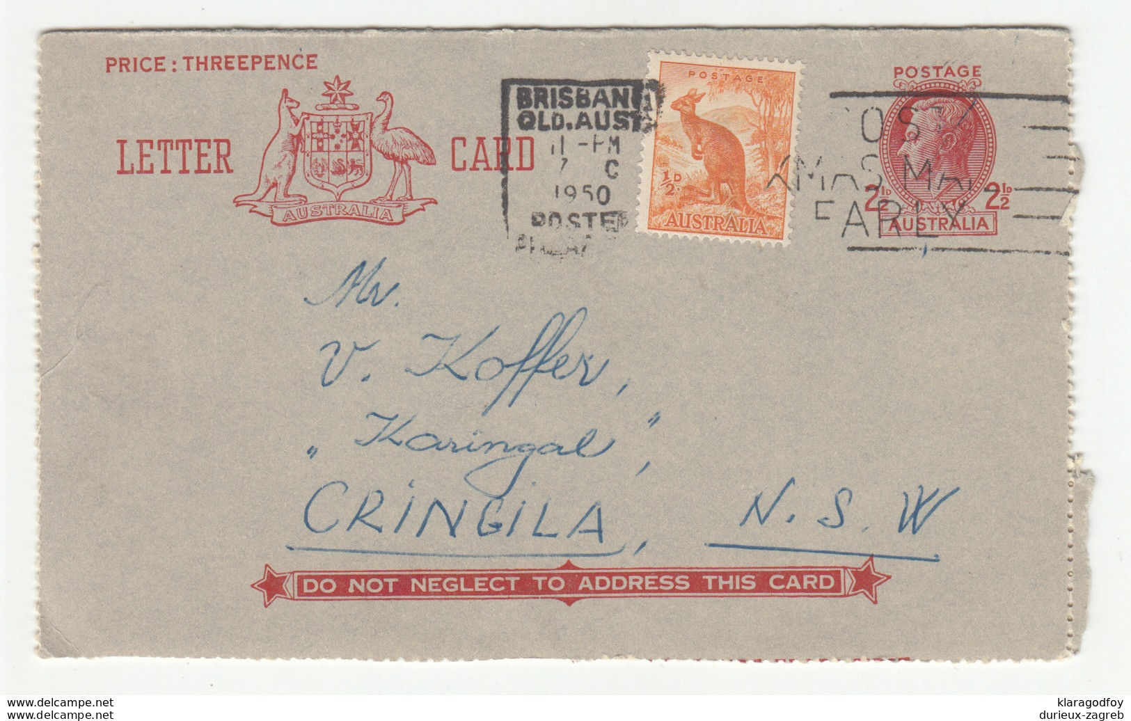 Australia Postal Stationery Letter Card Posted 1950 B200310 - Postal Stationery