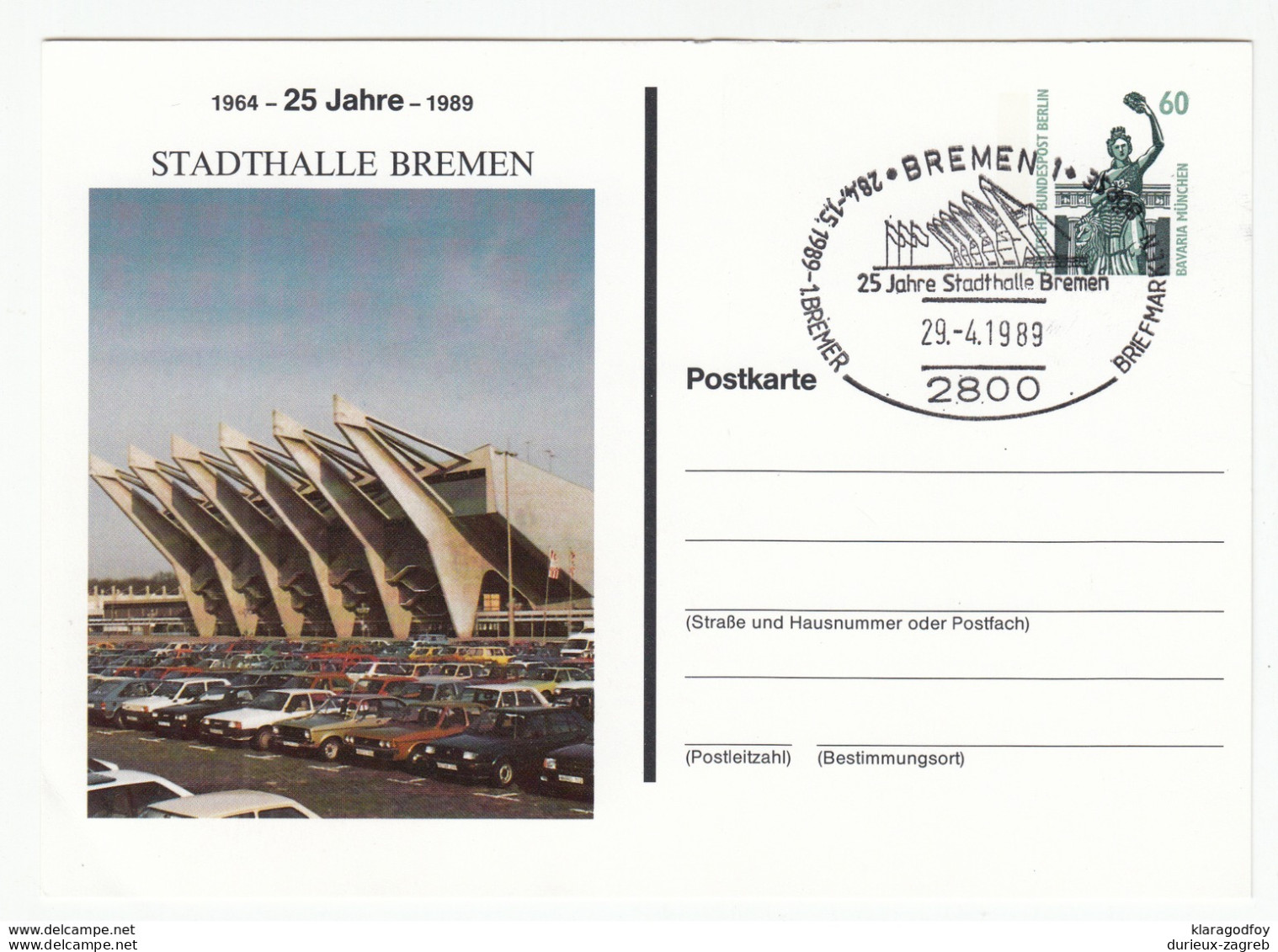 Germany, Stadthalle Bremen Illustrated Postal Stationery Postkarte With Special 1989 Pmk B180725 - Private Postcards - Used