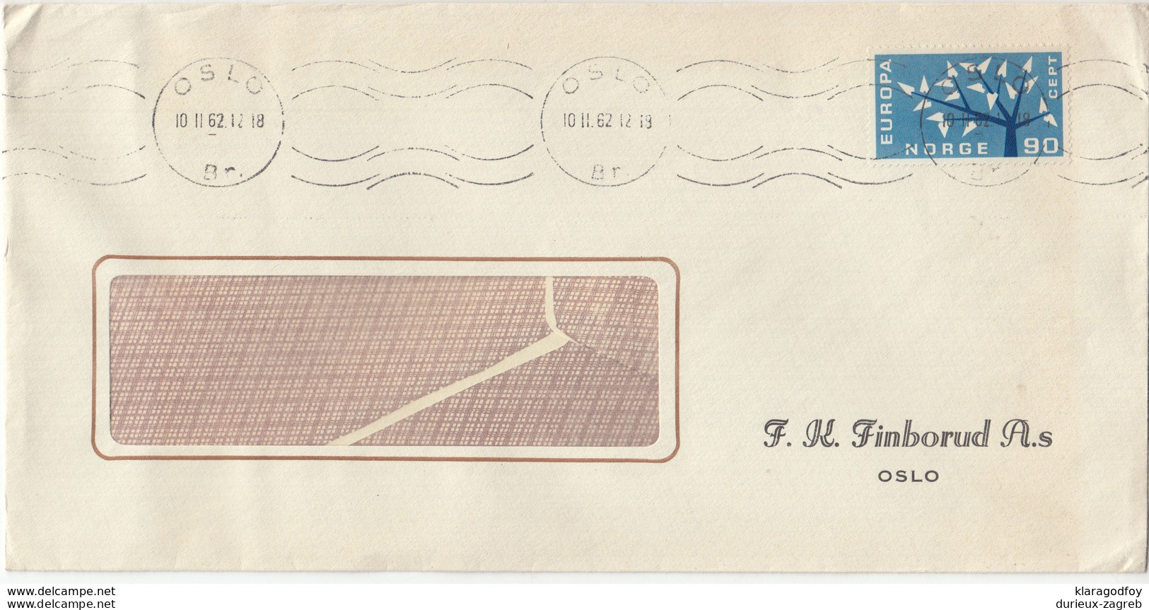 F. K. Finborud Company Letter Cover Travelled 1962 Europa CEPT Stamp B170925 - Covers & Documents