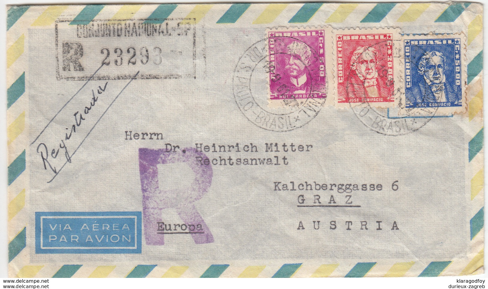 Brasil, Airmail Letter Cover Registered Travelled 1961 São Paulo To Graz B170330 - Covers & Documents