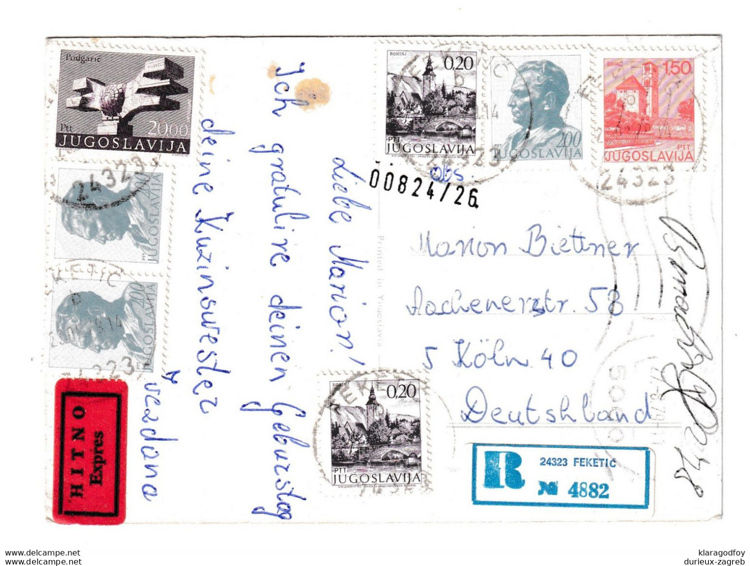 Yugoslavia Multifranked Roses Postcard Posted Registered 1979 Feketić To Germany B210410 - Briefe U. Dokumente