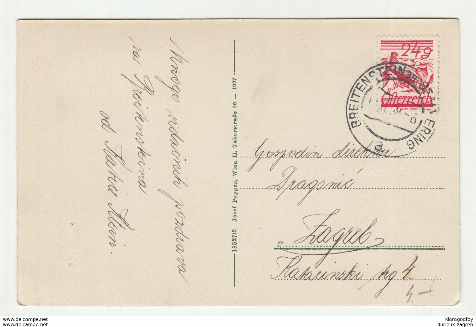 Breitenstein Am Semmering Old Postcard Posted 1928 To Zagreb B210310 - Semmering