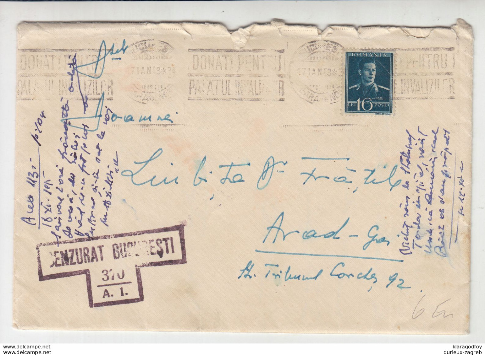 Romania WWII Bucuresti Censored Letter Posted 1943 Bucuresti To Arad B210310 - World War 2 Letters