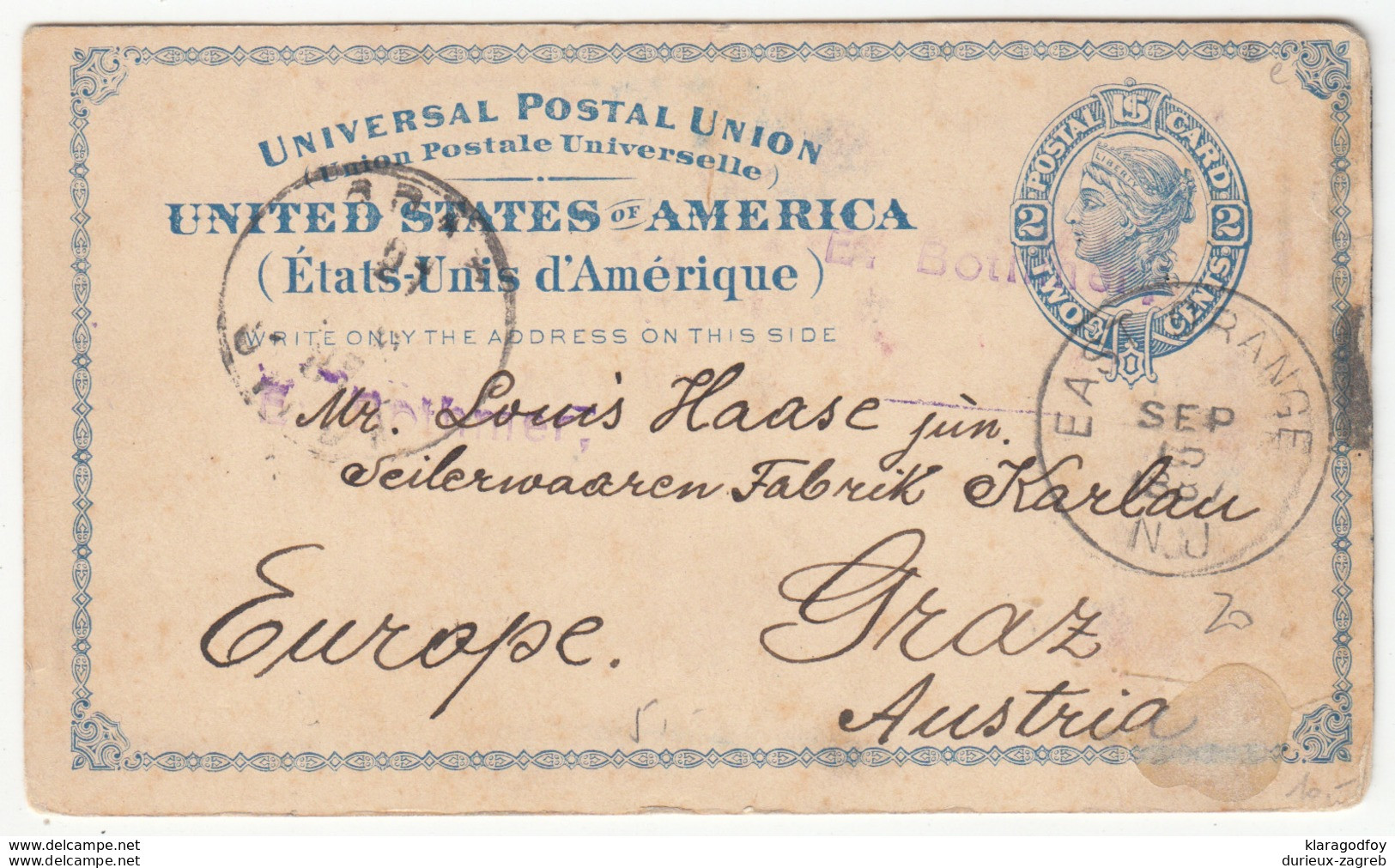 USA, Postal Stationery Postcard Travelled 1886 East Orange (NJ) Pmk B180122 - ...-1900
