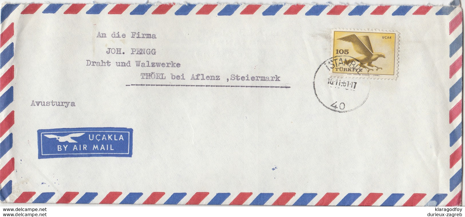 Turkey, Airmail Letter Cover Travelled 1961 Istanbul Pmk B170429 - Covers & Documents