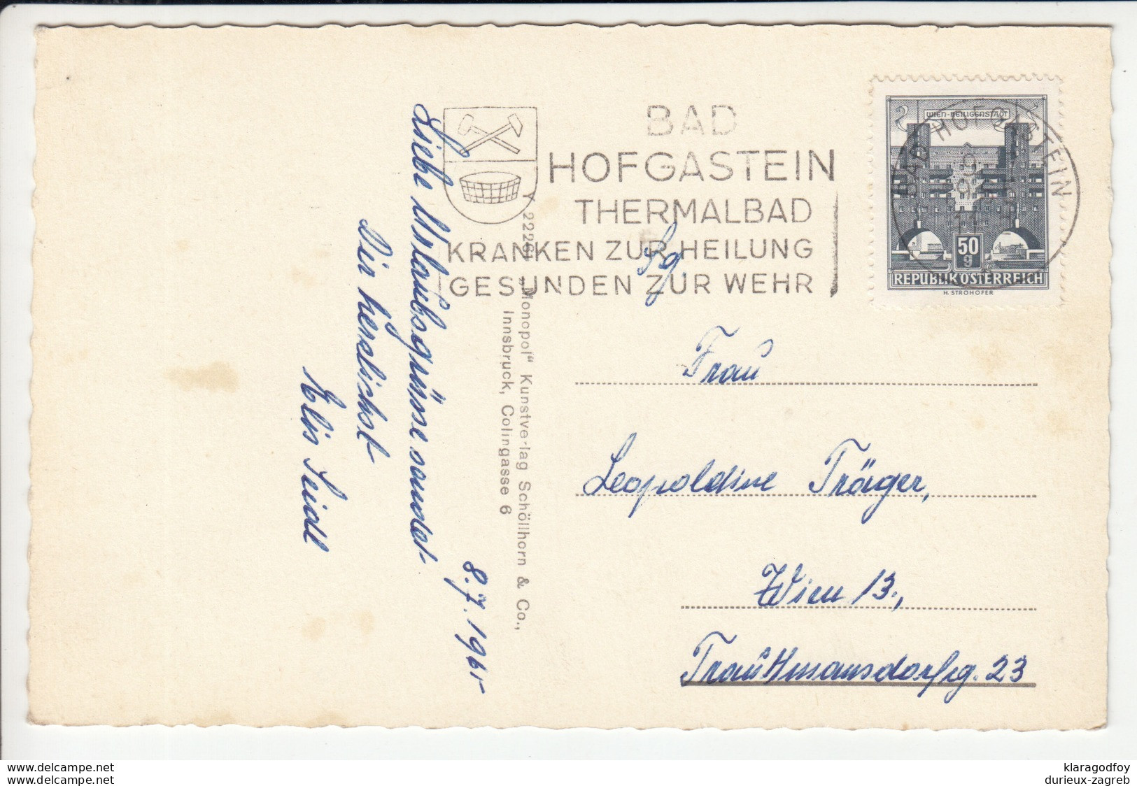 Bad Hofgastein Old Postcard Travelled 1965 Bad Hofgastein Pmk B170605 - Bad Hofgastein