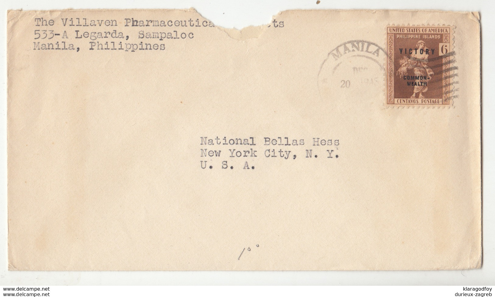 USA Phillipine Islands, Letter Cover Travelled 1945 B181020 - Filippijnen