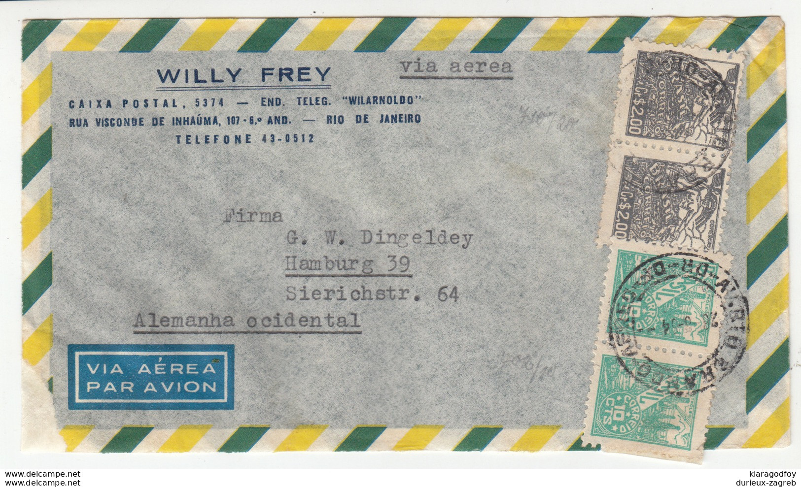 Brazil, Willy Frey Airmail Letter Cover Travelled 1954 B180201 - Cartas & Documentos