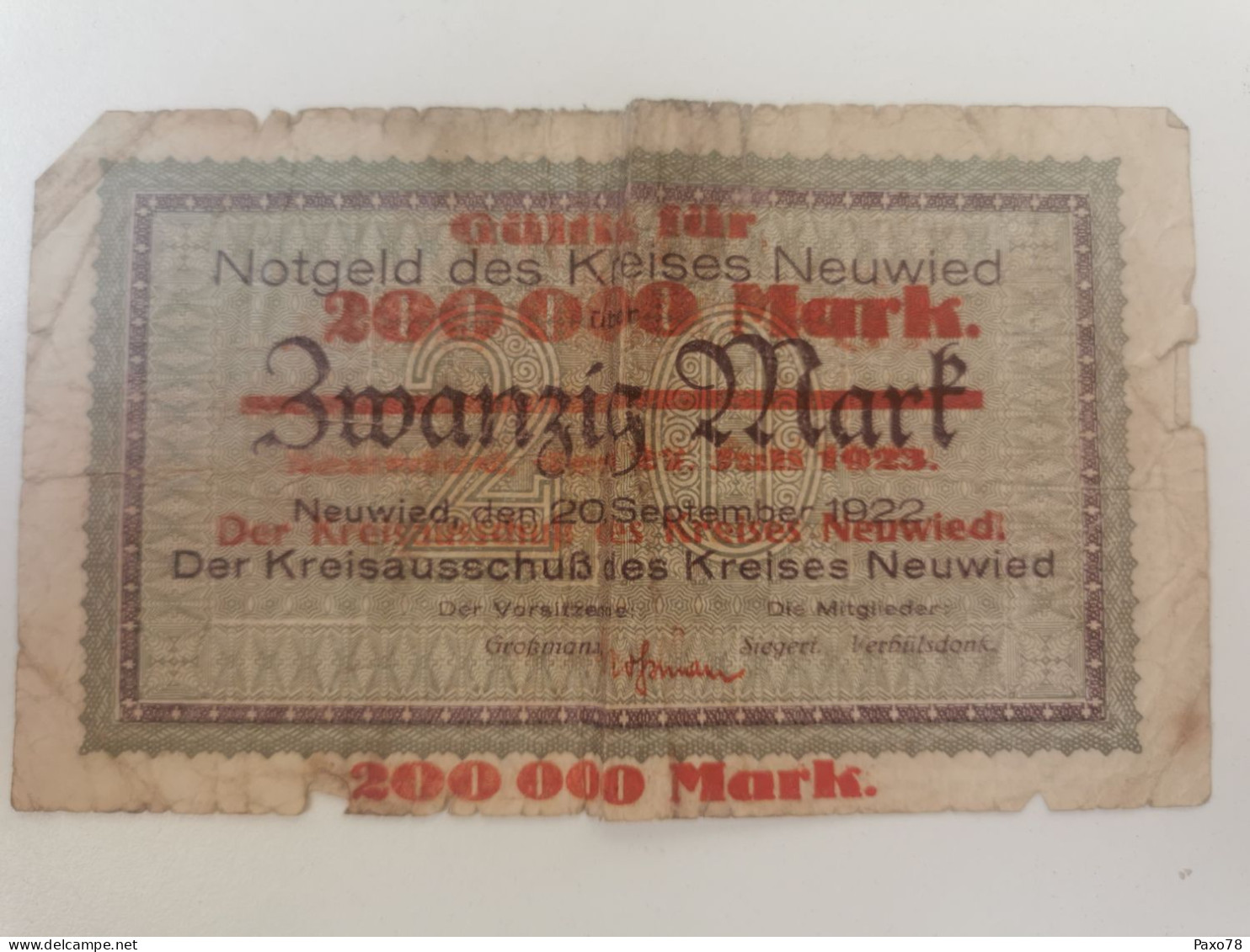 Billet Allemagne, 200000 Mark 1922 Neuwied - Zonder Classificatie