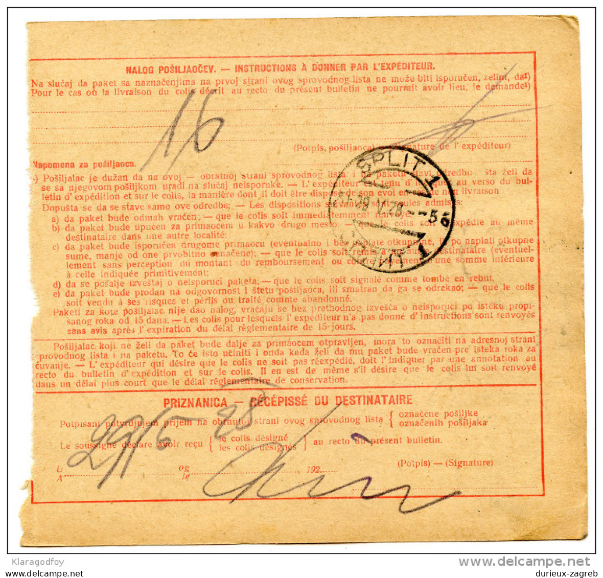 Yugoslavia Kingdom SHS 1928 Sprovodni List - Parcel Card Bakar - Split Bb151204 - Altri & Non Classificati