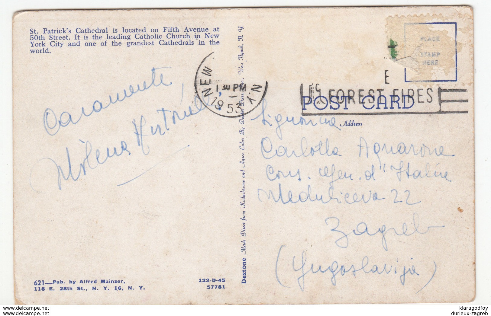 St. Patrick's Cathedral (Manhattan) Postcard Travelled 1953 B170530 - Églises