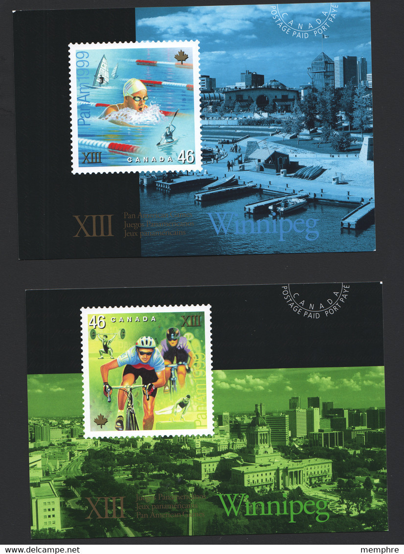 1999  Winnipeg Pan American Games : Swimming, Cycling, Volleyball, Track And Field- Set Of 4 Cards - 1953-.... Reign Of Elizabeth II