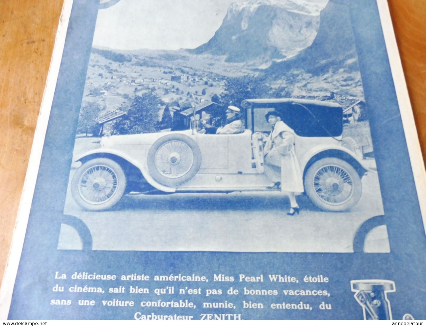 Miss PEARL WHITE  Et Sa Voiture     Affiche Publicitaire Originale De 1924   Dim. 38x 29cm - Carburateur ZENITH - Placas De Cartón
