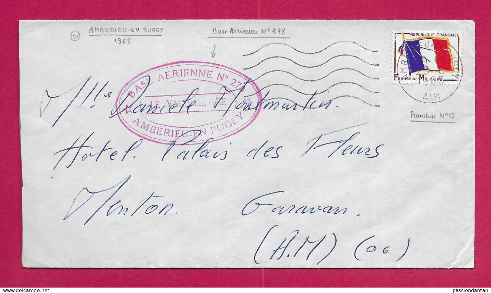 Enveloppe Datée De 1965 - Timbre Humide Base Aérienne N° 278 à Ambérieu En Bugey Dans L'Ain - Poste Aérienne Militaire