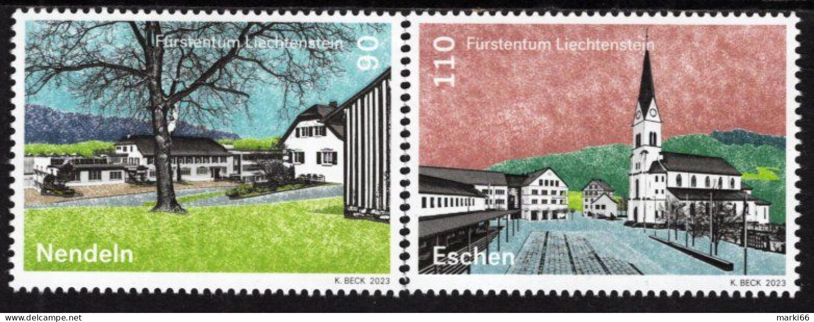 Liechtenstein - 2023 - Village Views - Nendeln And Eschen - Mint Stamp Set With Embossing - Unused Stamps