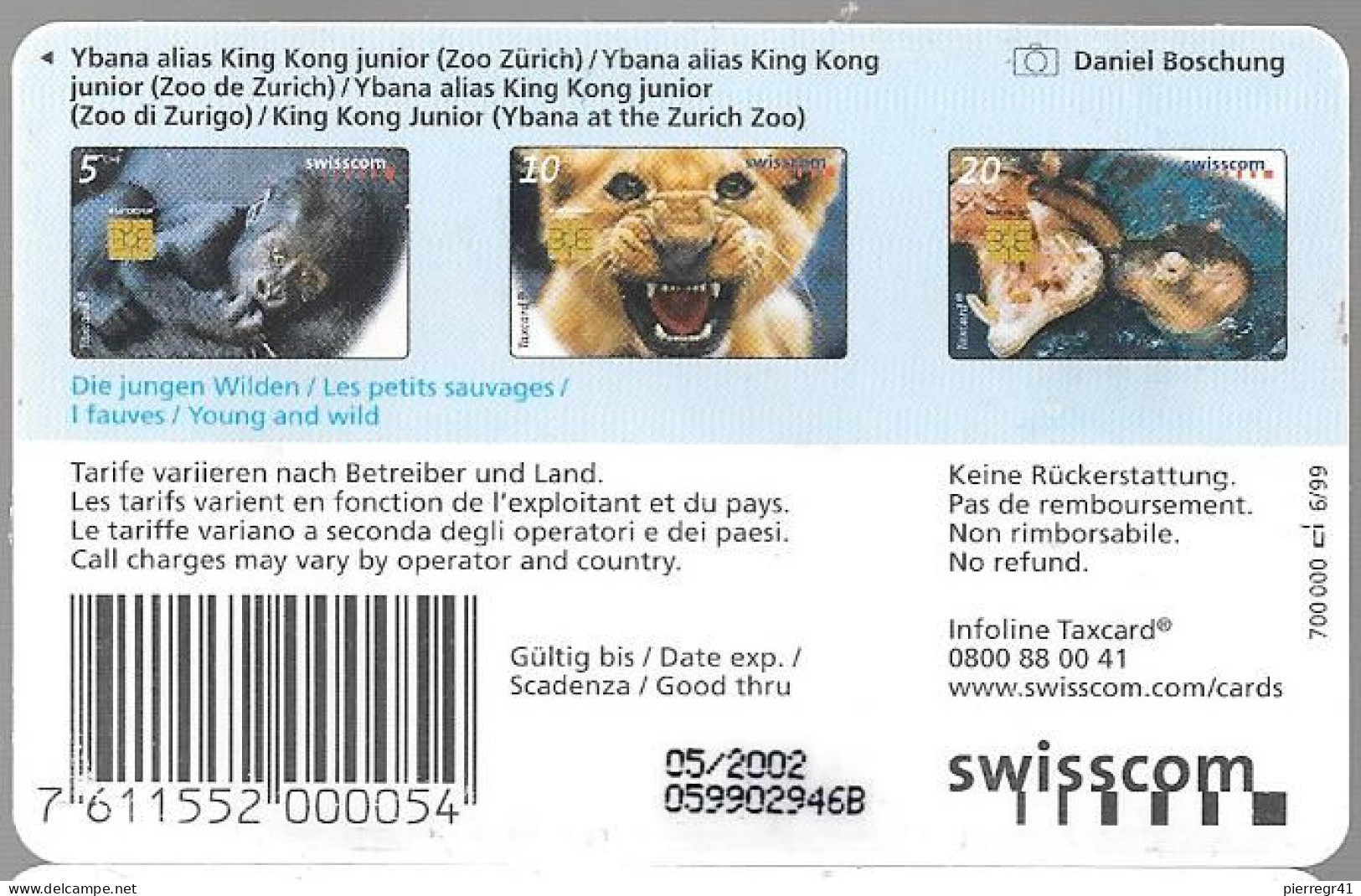 CARTE-PUCE-SUISSE-5CHF-Zoo De Zurich-King Kong Junior-Utilisé-TBE - Giungla