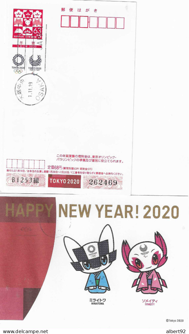 2019 Entier Postal Carte De Voeux 2020: Les Mascottes Des Jeux Olympiques De Tokyo 2020 - Zomer 2020: Tokio