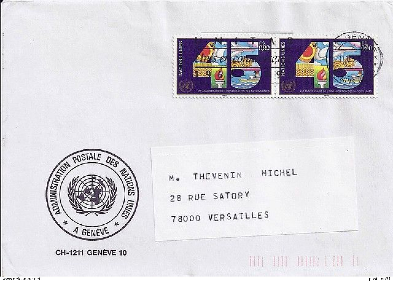 NATIONS UNIES GENEVE N° 192x2 S/L/ DE 1990 - Storia Postale