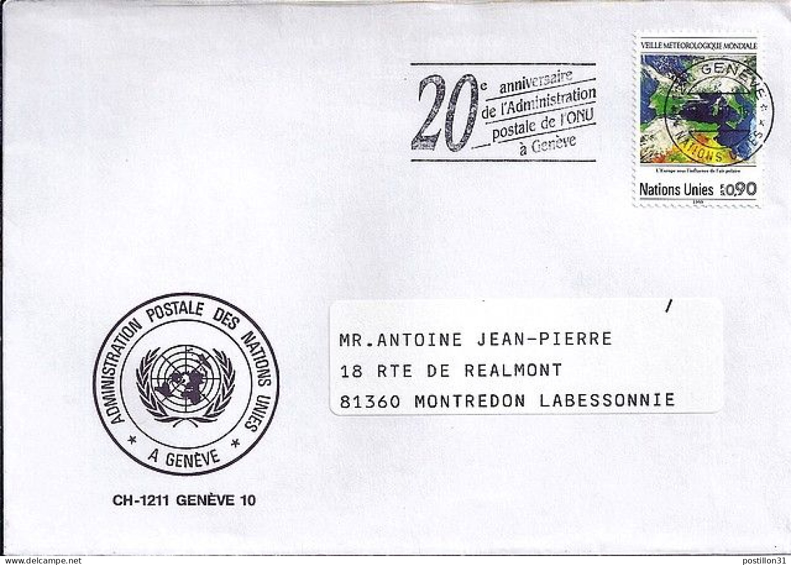 NATIONS UNIES GENEVE N° 176 S/L. DE 1989 - Briefe U. Dokumente