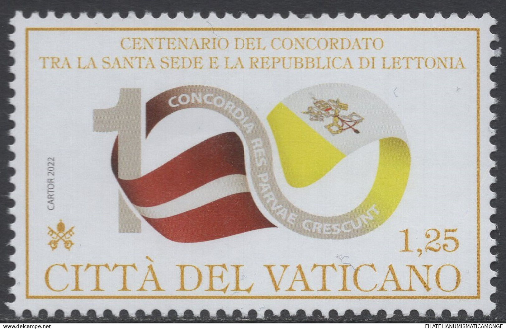 Vaticano 2022 Correo 1913 **/MNH Centenario Del Concordato - Conjunta Letonia  - Ungebraucht