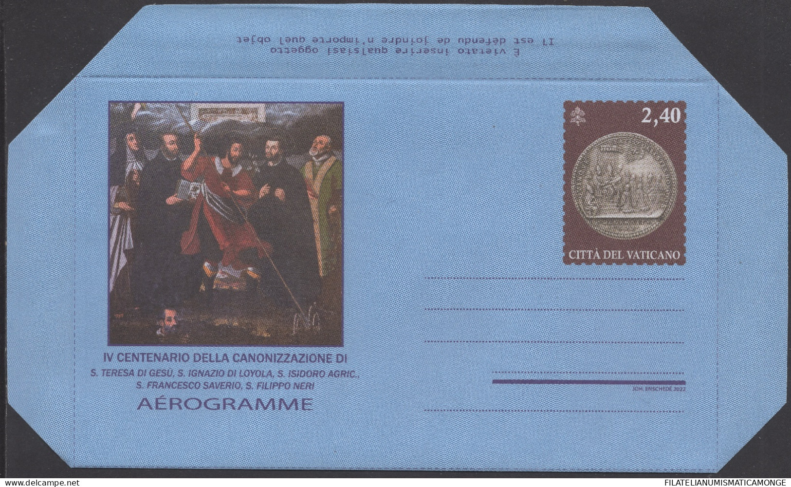 Vaticano 2022 Aerogramas Z2201 **/MNH IV Centenario Canonizacion  - Neufs