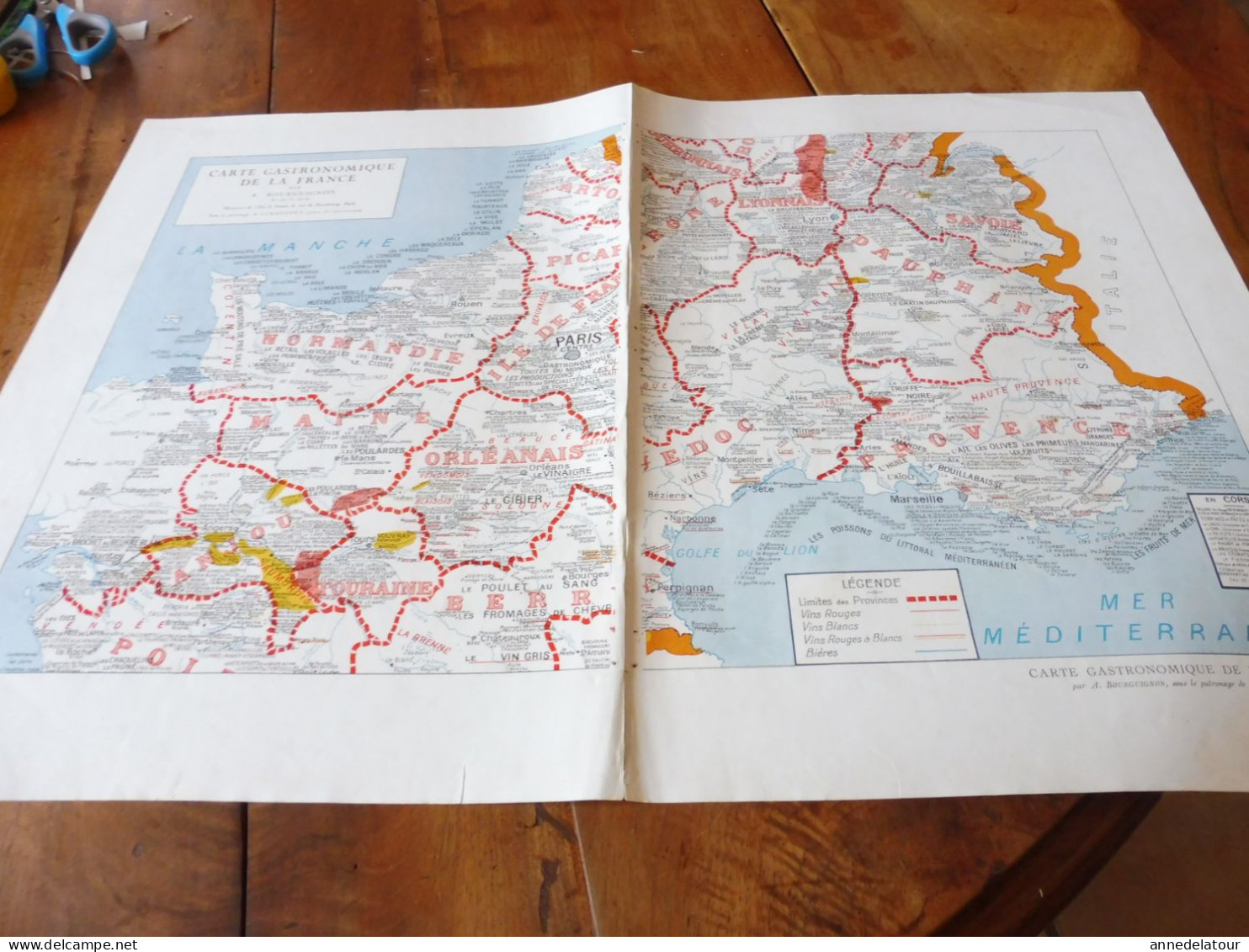 CARTE  GASTRONOMIQUE DE LA FRANCE Par A. Bourguignon ( à Assembler)   Dim. 57 X 38cm   Et  27 X 38cm - Manifesti