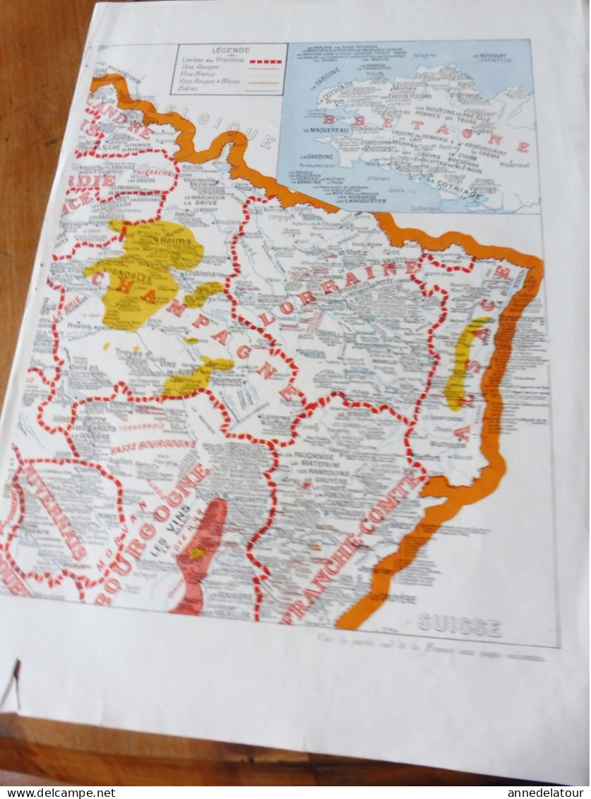 CARTE  GASTRONOMIQUE DE LA FRANCE par A. Bourguignon ( à assembler)   dim. 57 x 38cm   et  27 x 38cm