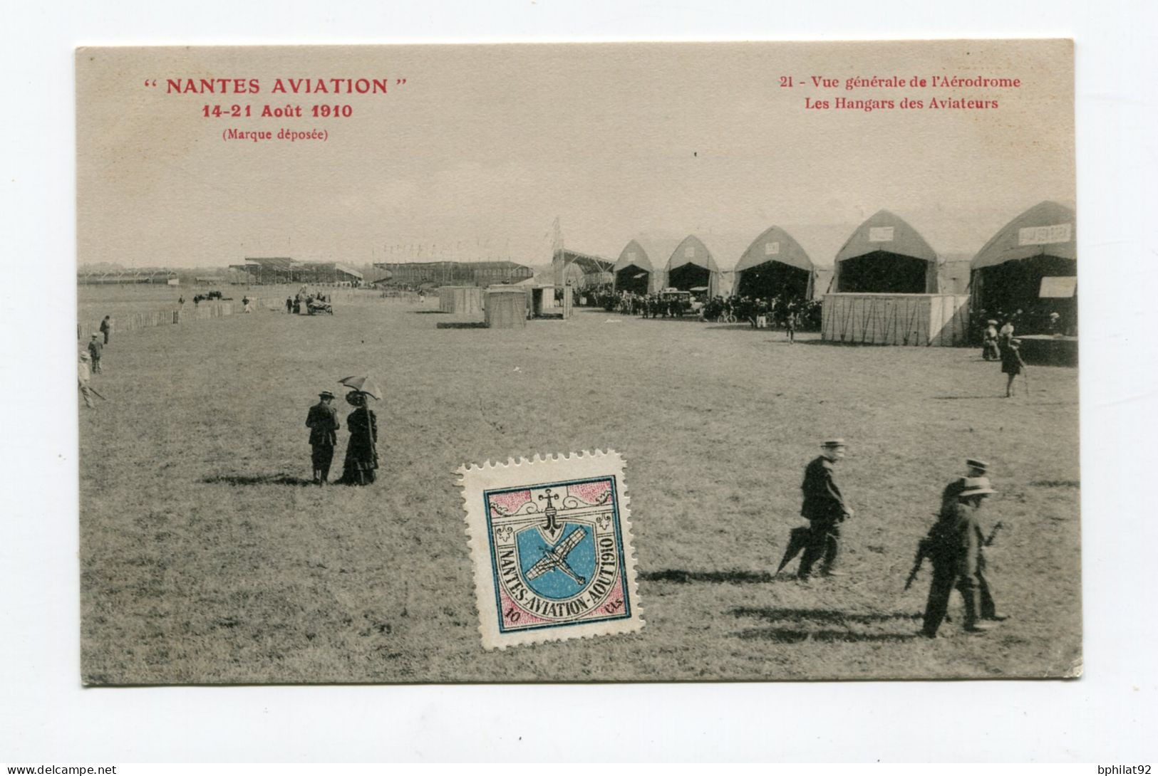 !!! MEETING DE NANTES DU 14-21 AOUT 1910, CPA AVEC VIGNETTE DU MEETING - Aviazione