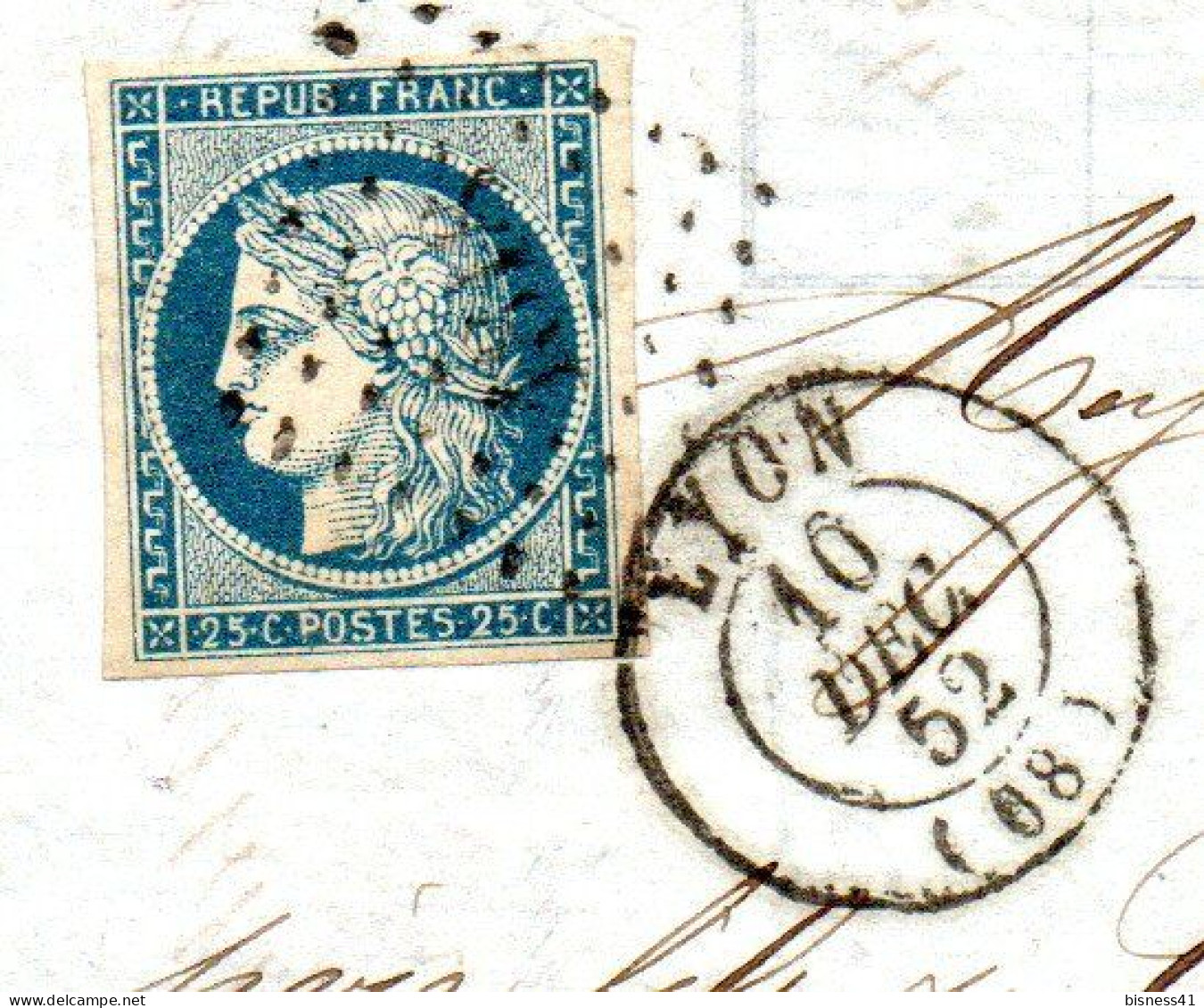 France N° 4  Bleu Cérès Sur Lettre Entière Oblitéré PC Lyon Cote 100€ - 1849-1850 Ceres