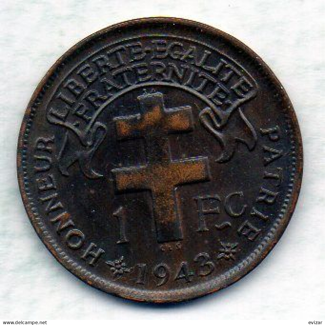 CAMEROUN, 1 Franc, Bronze, Year 1943, KM # 5 - Kameroen