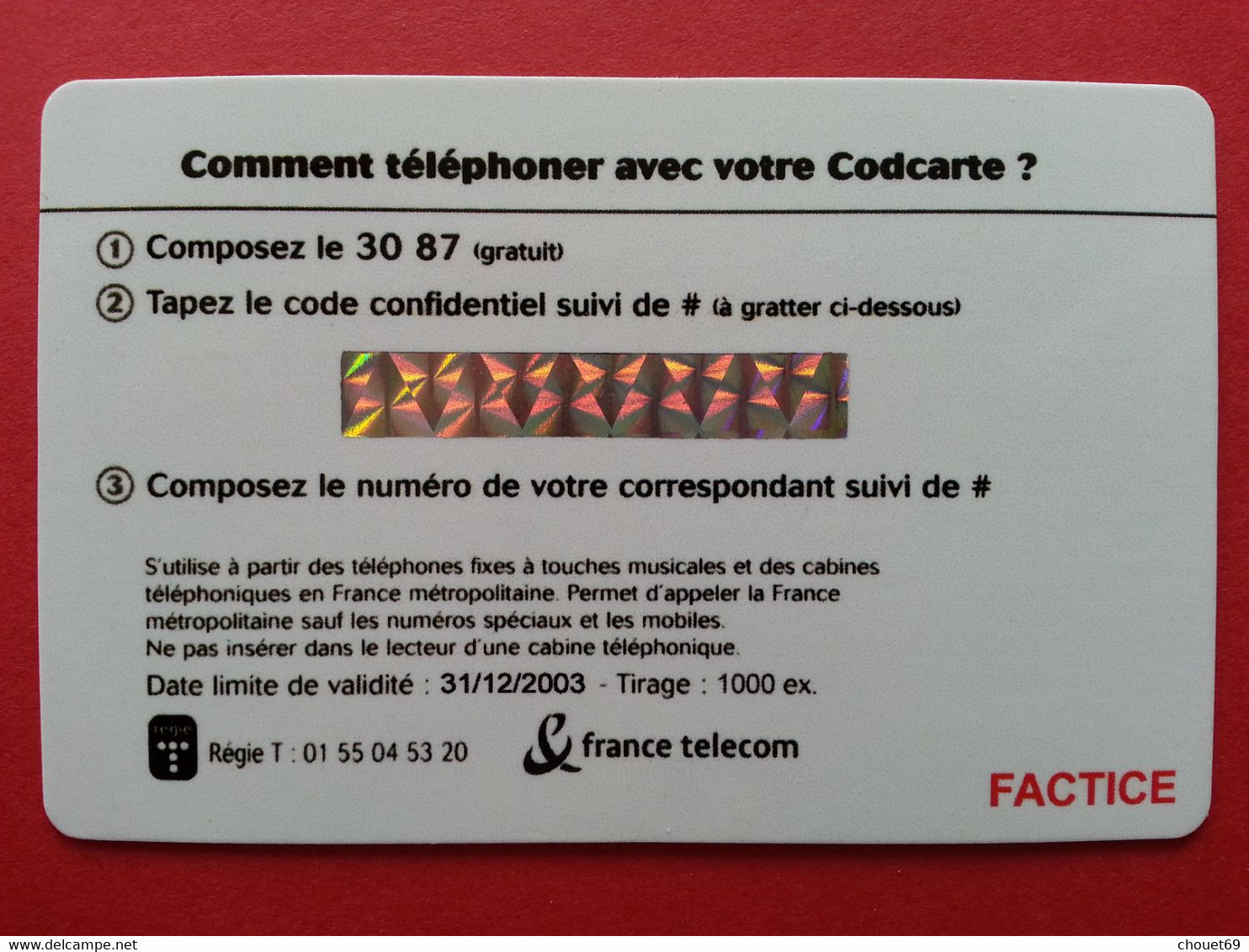 CODCARTE France Telecom Bébé Au Sein Ticket 2003 - 1000ex - Factice Spécimen Non Retenu ? (CB0621 - FT Tickets