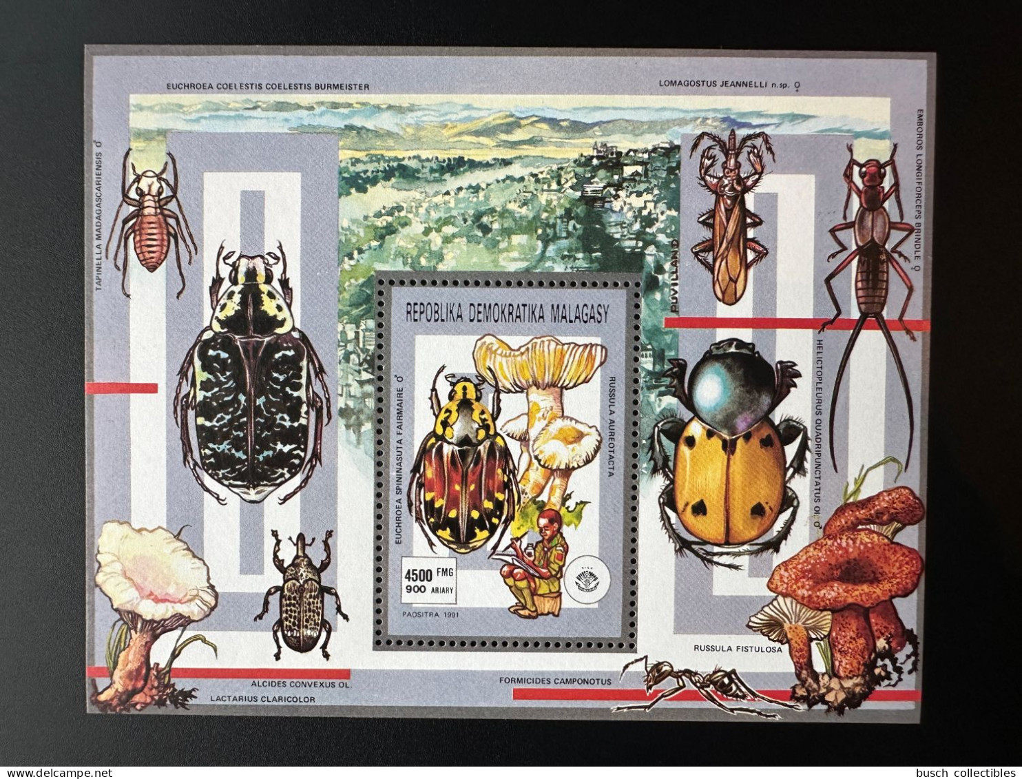 Madagascar Madagaskar 1991 Mi. Bl. 158 Baden-Powell Scouts Pfadfinder Scoutisme Jamboree Mushroom Champignon Insects - Unused Stamps