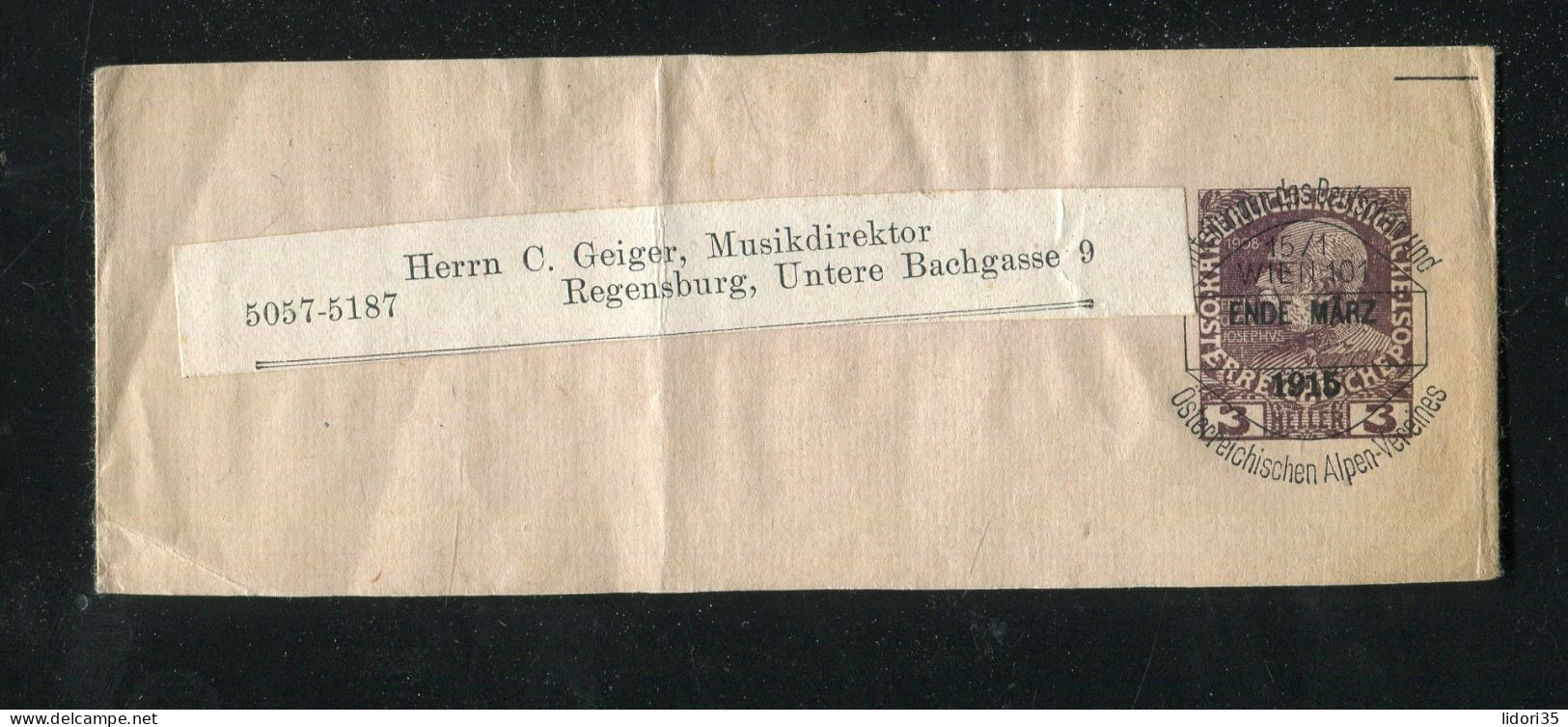 "OESTERREICH" 1915, Streifband "Alpen-Verein" An Musikdirektor Geiger In Regensburg (B973) - Newspaper Bands