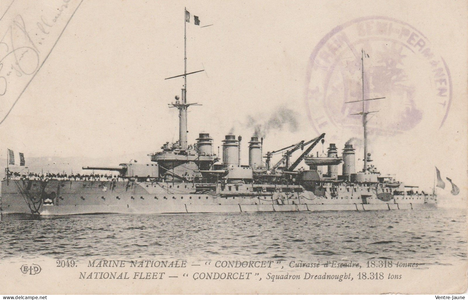 Marine Nationale «Condorcet » Cuirassé D'escadre, Adressé En 1915 ; 9E - Sammlungen & Sammellose