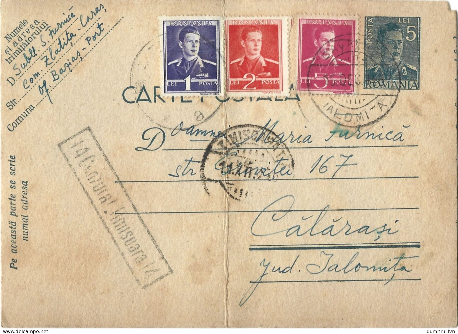 ROMANIA 1943 POSTCARD, CENSORED TIMISOARA NO.14 POSTCARD STATIONERY - Cartas De La Segunda Guerra Mundial