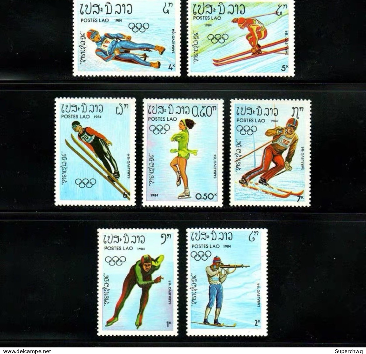 Laos 1984 Sarajevo Winter Olympics Figure Skating Skiing，7v MNH - Laos