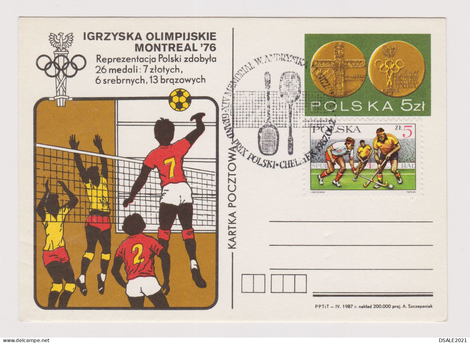 Poland Polska 1987 Postal Stationery Card PSC (5Zl.), MONTREAL 1976 Olympics Medals Win, VOLLEYBALL (66744) - Volley-Ball