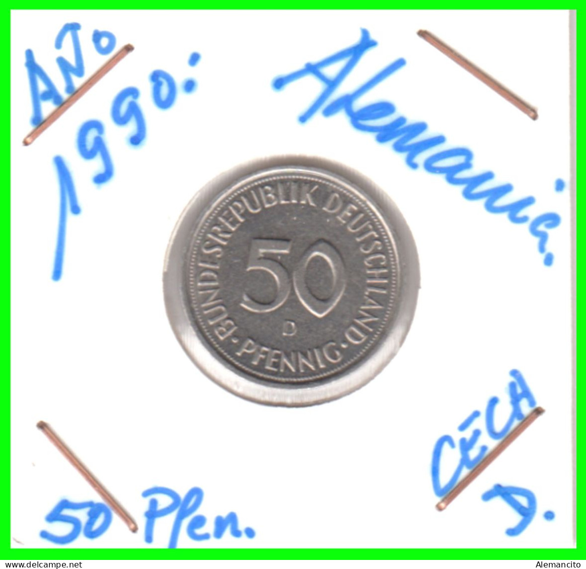 ALEMANIA -DEUTSCHLAND - GERMANY-MONEDA DE LA REPUBLICA FEDERAL DE ALEMANIA DE 50 Pfn. - DEL AÑO 1990 CECA-D-STTUCART - 50 Pfennig