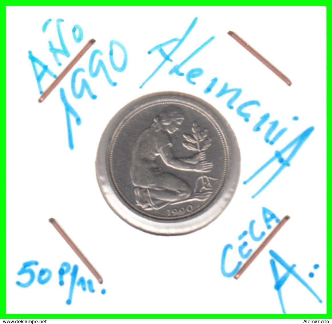 ALEMANIA -DEUTSCHLAND - GERMANY-MONEDA DE LA REPUBLICA FEDERAL DE ALEMANIA DE 50 Pfn. - DEL AÑO 1990 CECA - A - BERLIN - 50 Pfennig