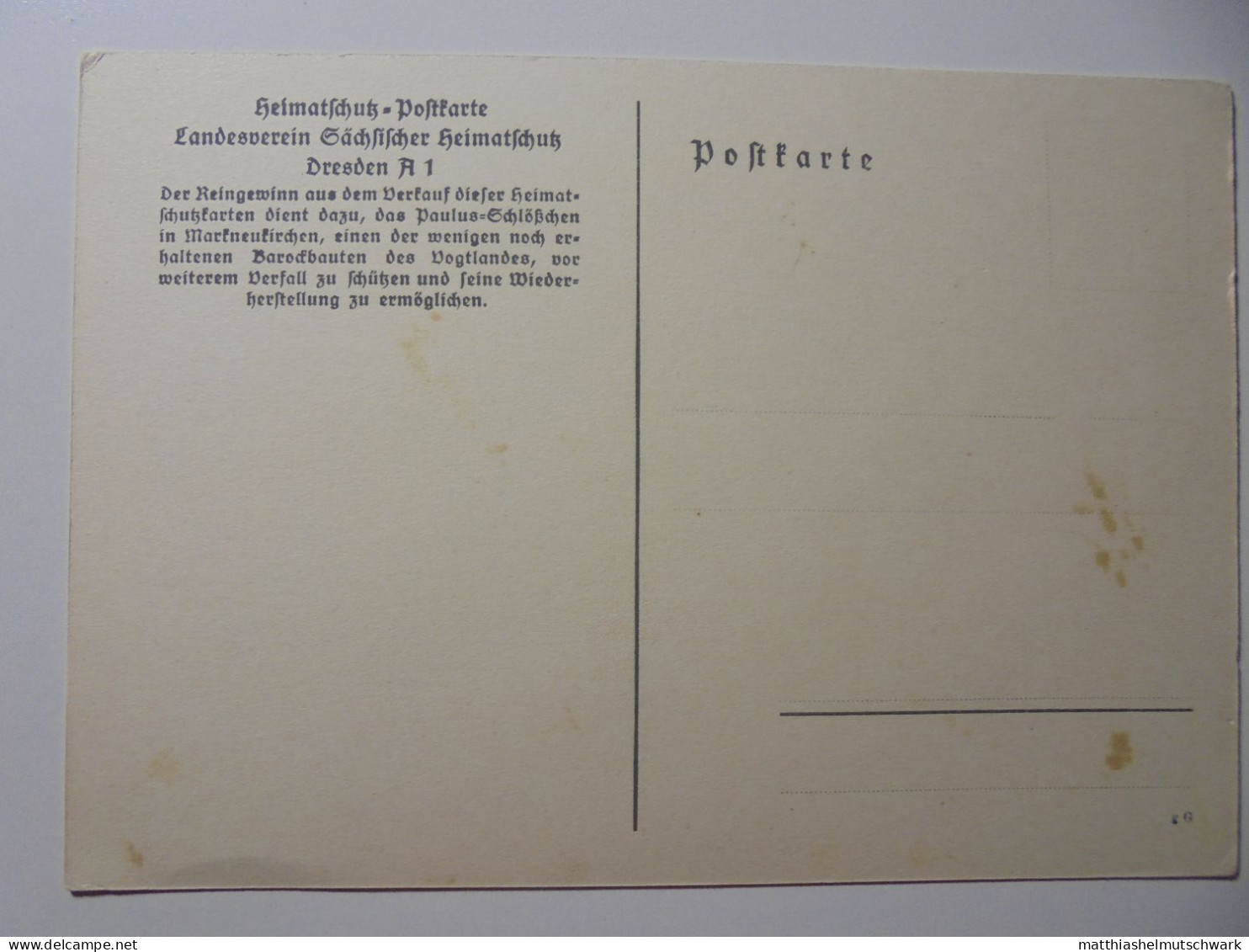 Postkartensatz DRESDEN IN DDR-ZEIT: Das Paulus-Schlößchen in Markneukirchen, Heimatschutz-Postkarte, Landesv