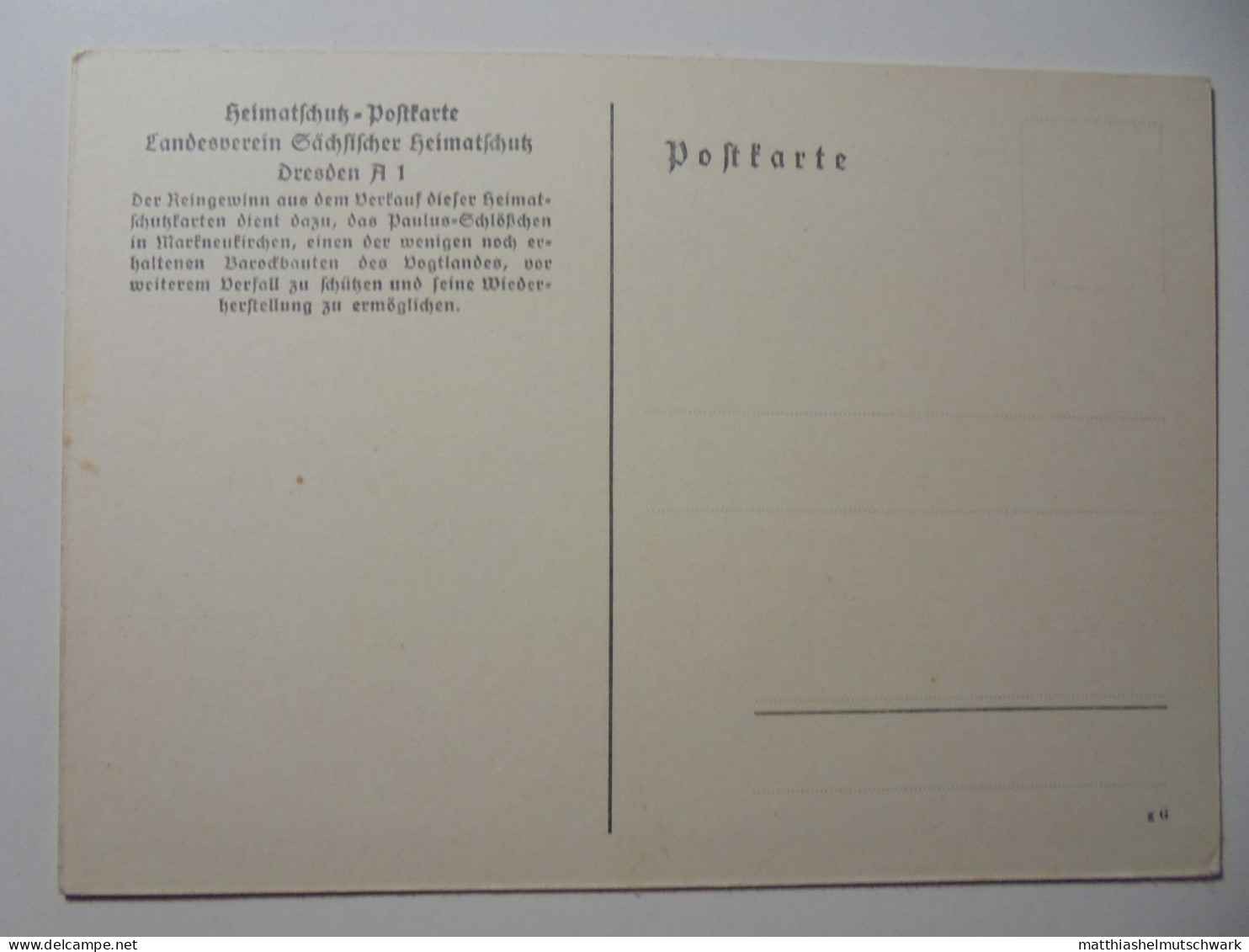 Postkartensatz DRESDEN IN DDR-ZEIT: Das Paulus-Schlößchen in Markneukirchen, Heimatschutz-Postkarte, Landesv
