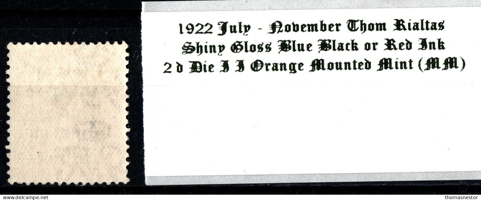 1922 July-November Thom Rialtas 5 Line Overprint In Shiny Blue Black Or Red Ink 2 D Die II Orange Mounted Mint (MM) - Neufs