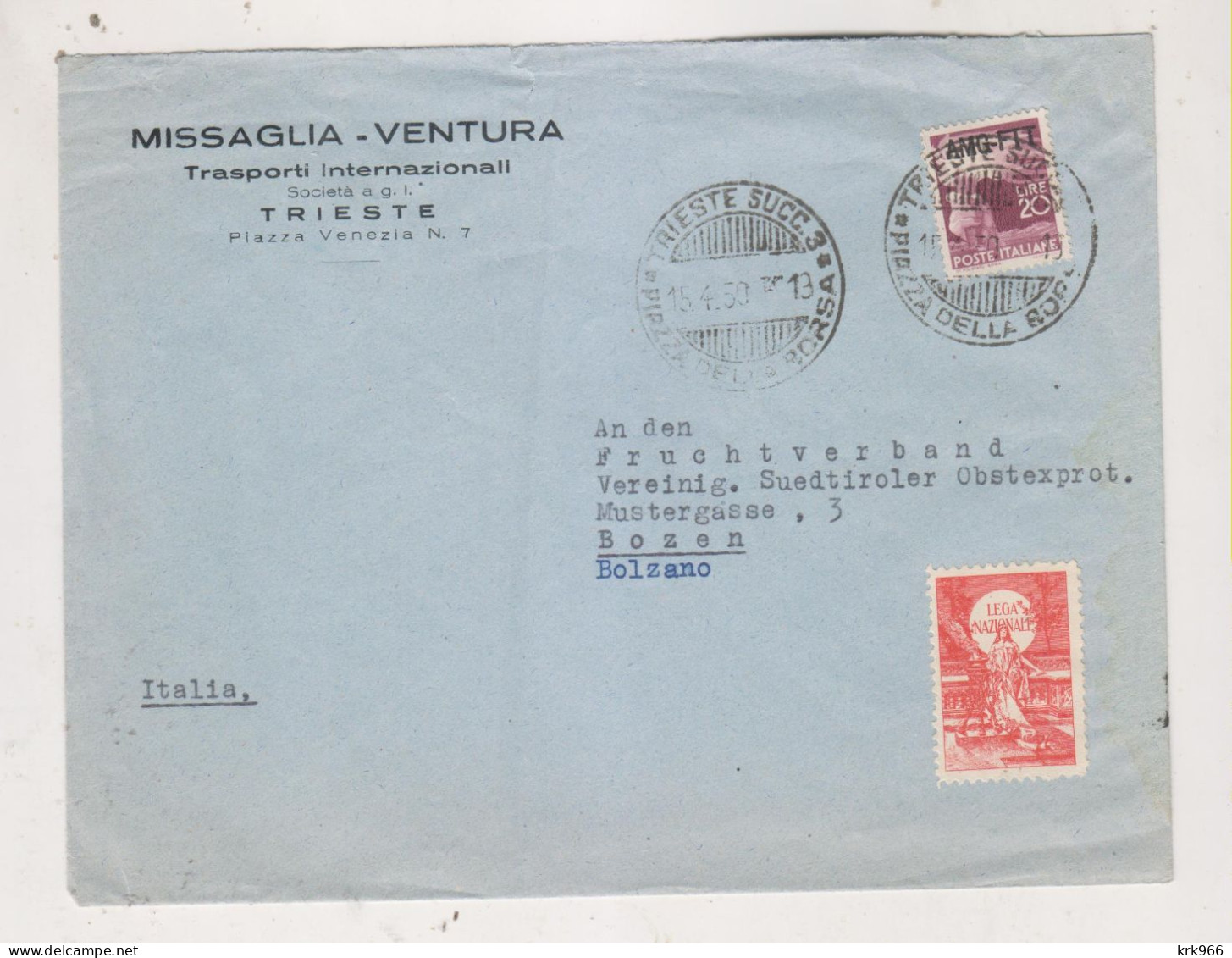 ITALY TRIESTE 1950 AMG-FTT  Nice Cover - Marcophilie