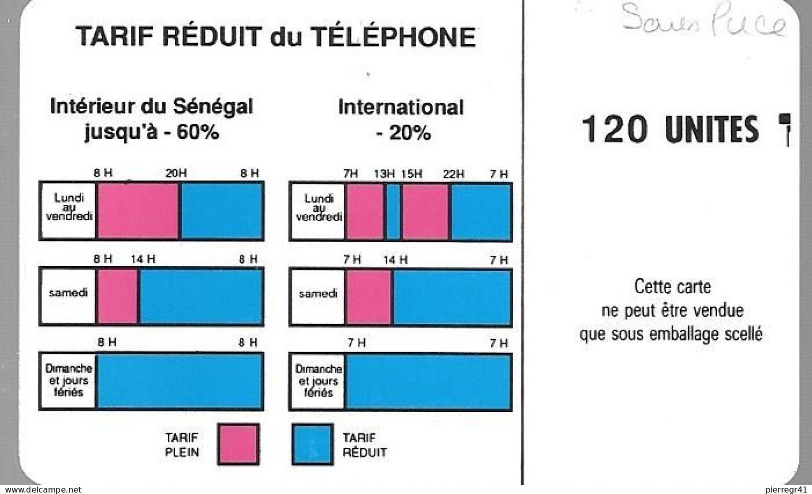 CARTE-SANS/PUCE-SENEGAL-120U-SONATEL-TBE - Sénégal