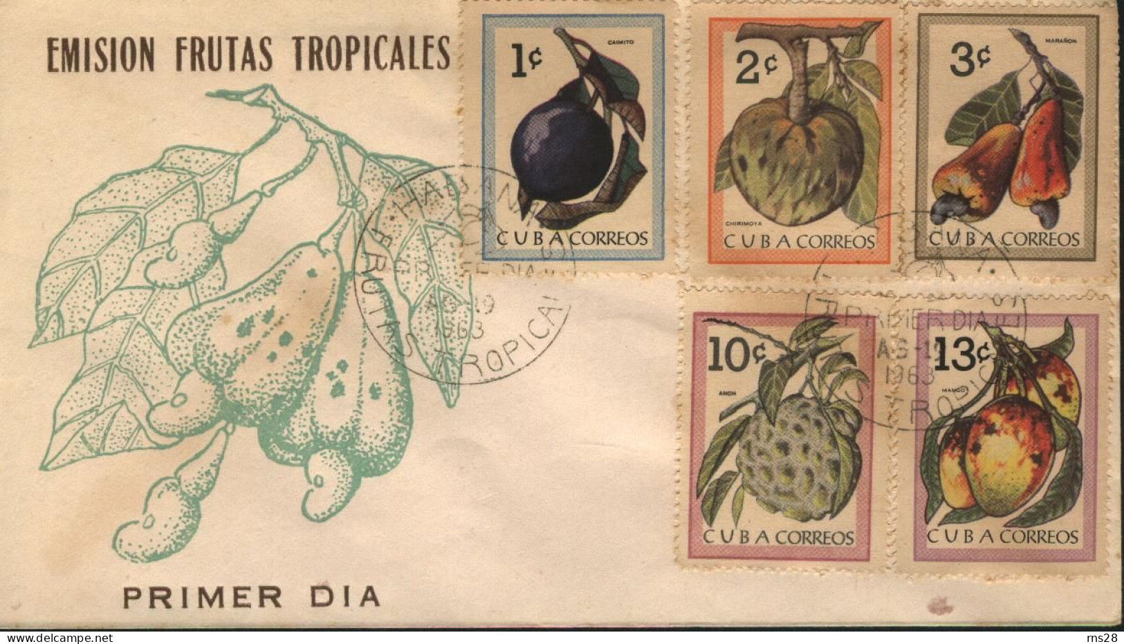 Cuba FDC Scott 801-05 Fruits - FDC